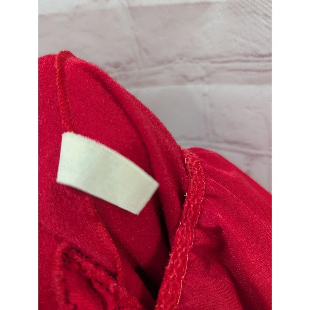 Shadowline Red Long Sleeve Nightgown Lace cutouts Medium‎ vintage READ